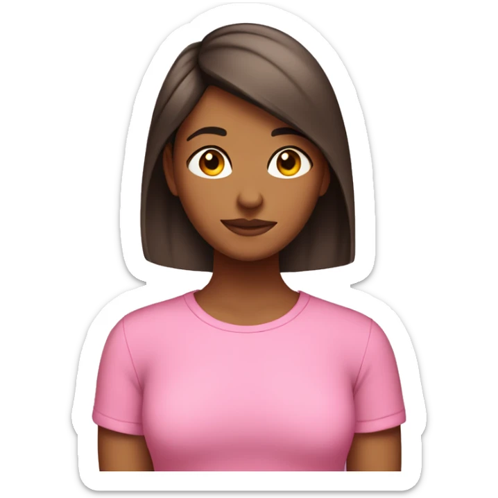 Brown girl with short hair in a pink shirt shyly putting her hair behind her ear  sticker
