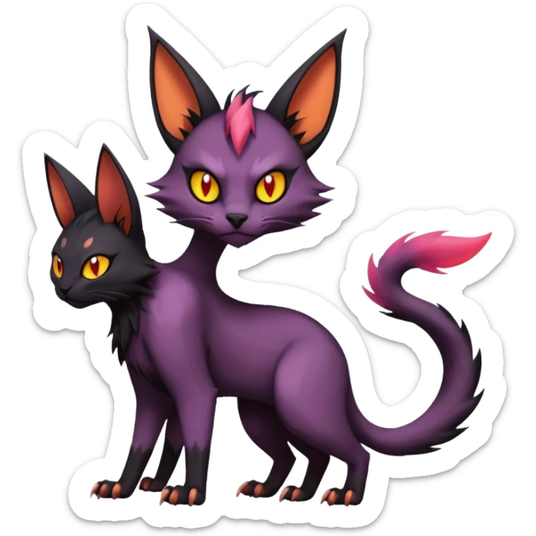 Black edgy Noivern-Noibat-Purloin-Torracat-Lykoi-Caracal-cat-Fakemon-fusion-hybrid-creature sticker