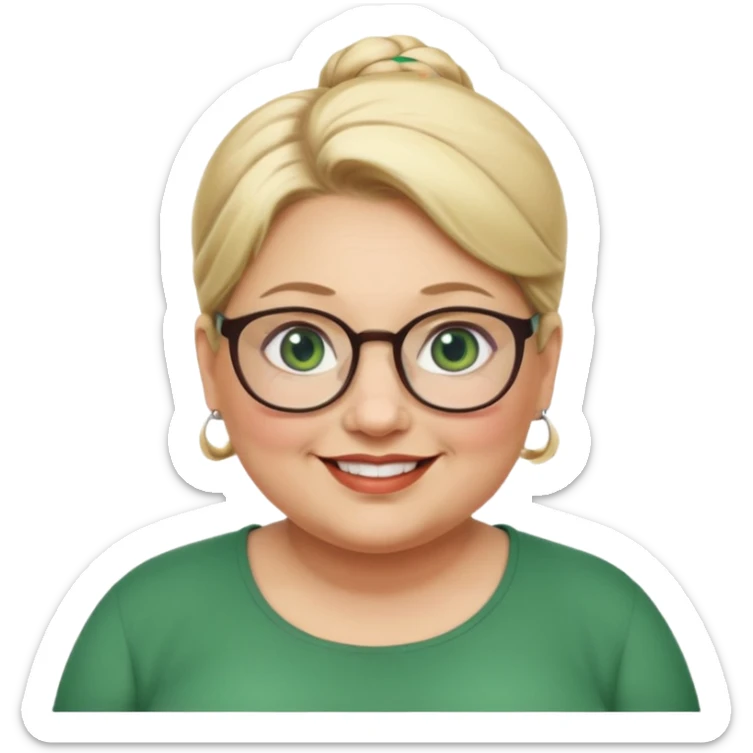 older teacher a little overweight with blonde bun green eyes and glasses full lips sticker