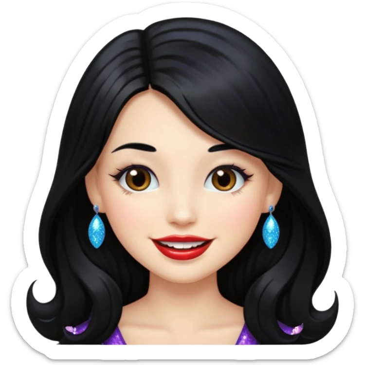 douyin long black hair glossy lips glittery girl sticker