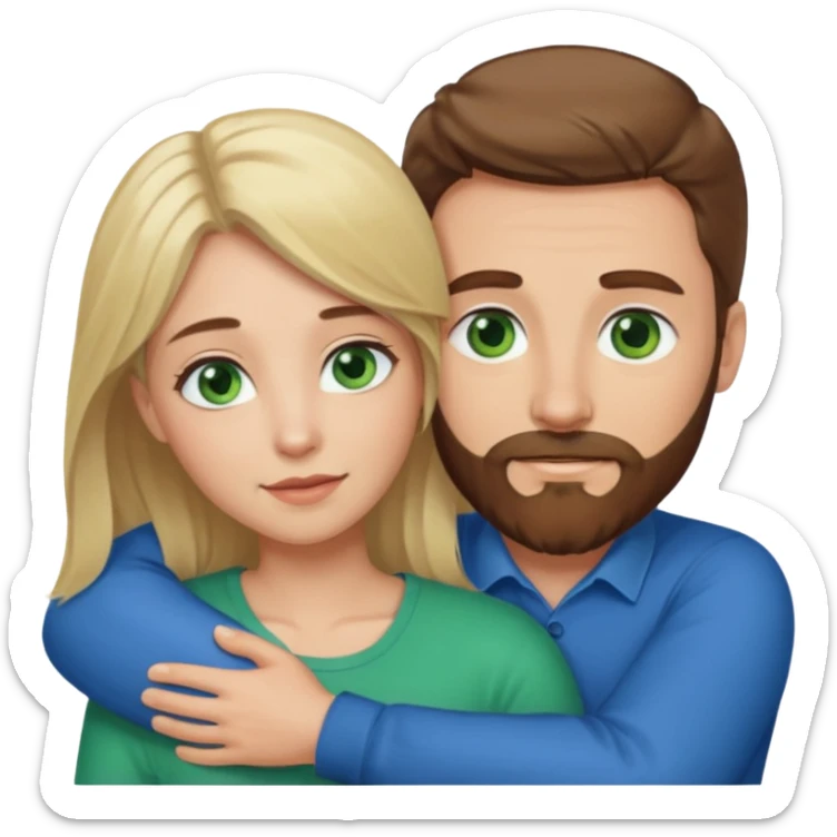 White man BROWN beard and blue eyes and BROWN hair hugging white woman with BLONDE hair and green eyes sticker