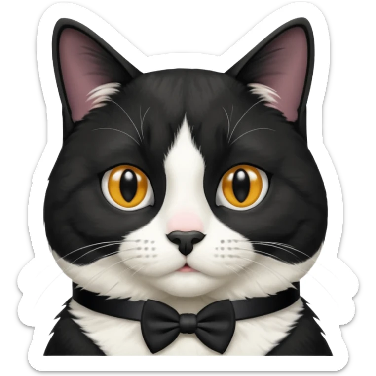 A tuxedo cat, top half body, a black mark near his mouth under the nose sticker
