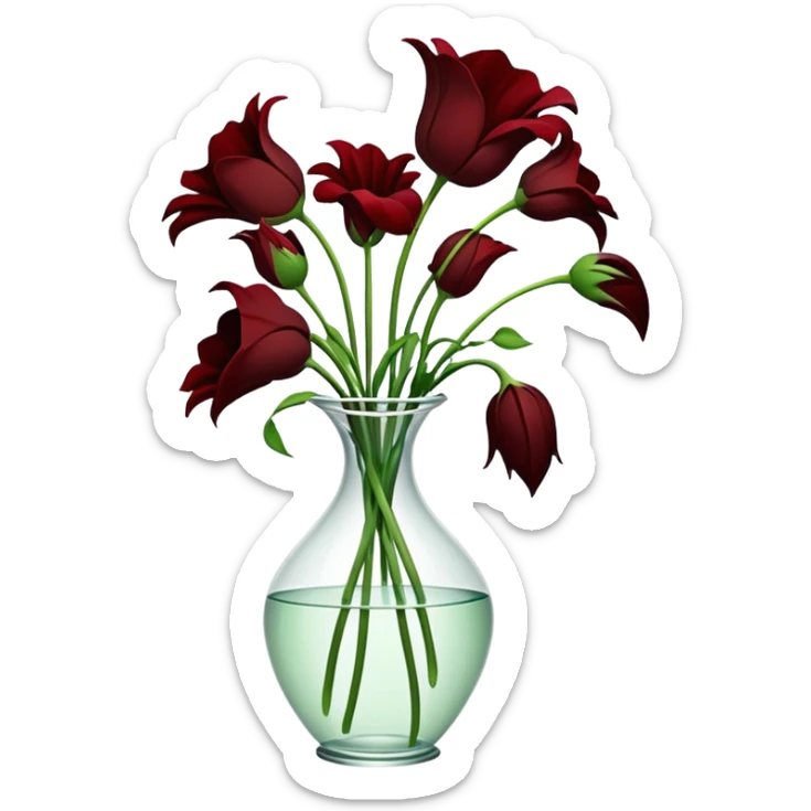 completely wilted flowers all drooping over the edges of a vase, every flower hanging down sticker