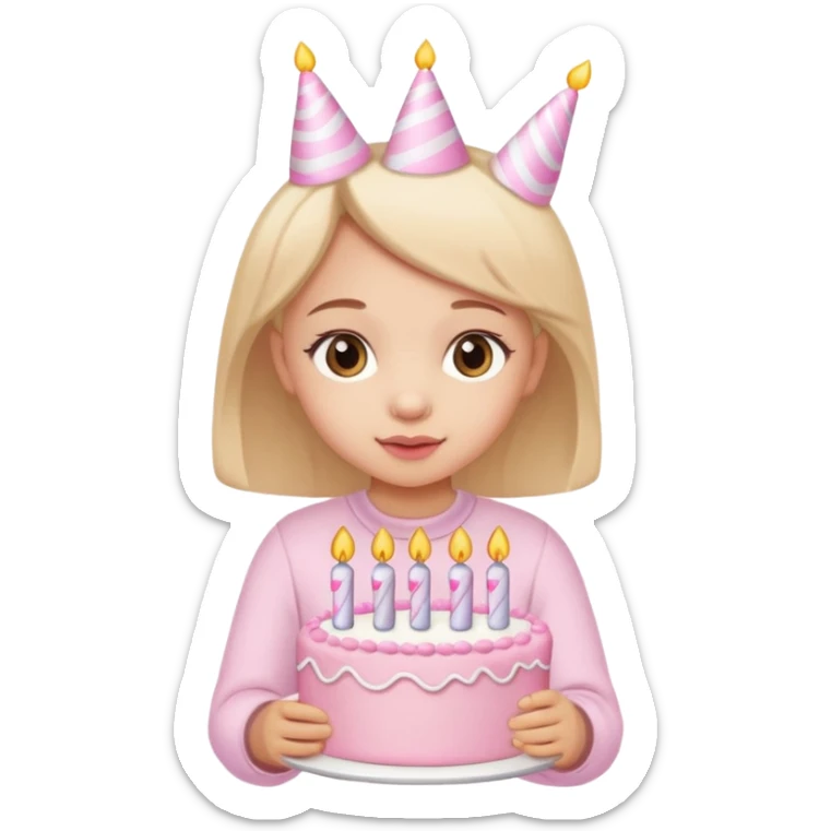 birthday girl emoji with cute baby pink font and a cake sticker