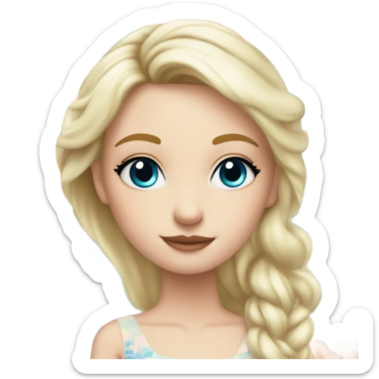 Beautiful blond girl with blue eyes and floral pastel wedding dress sticker