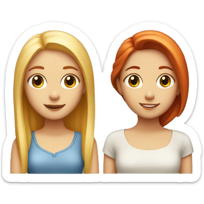 "Two girl emojis: one with fair skin and red hair, and the other with fair skin and blonde hair." sticker
