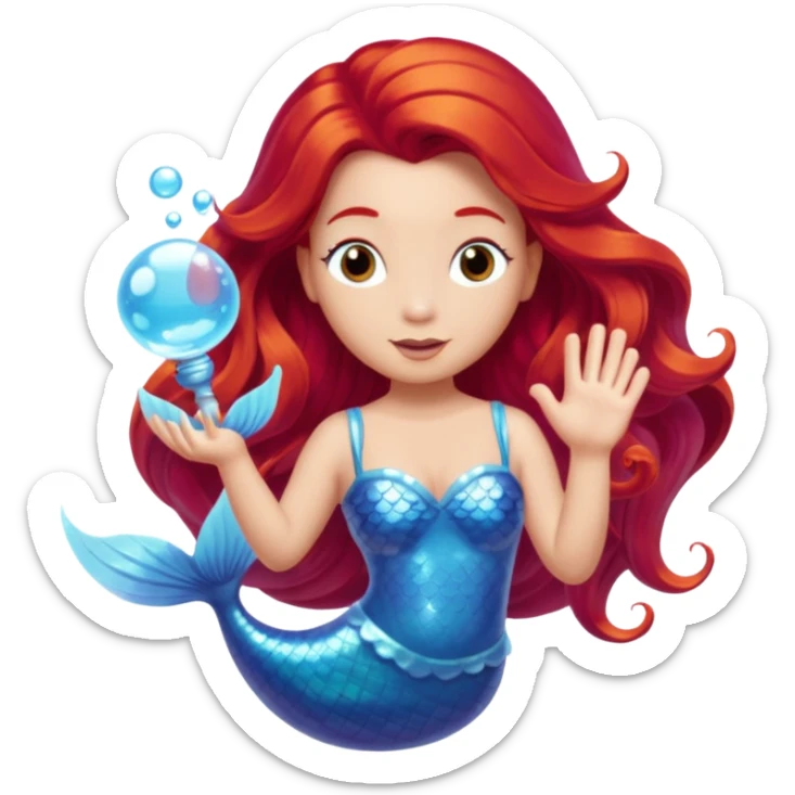 Bubbles the Mermaid from The Wiggles with light skin, long red hair, icy blue outfit sticker