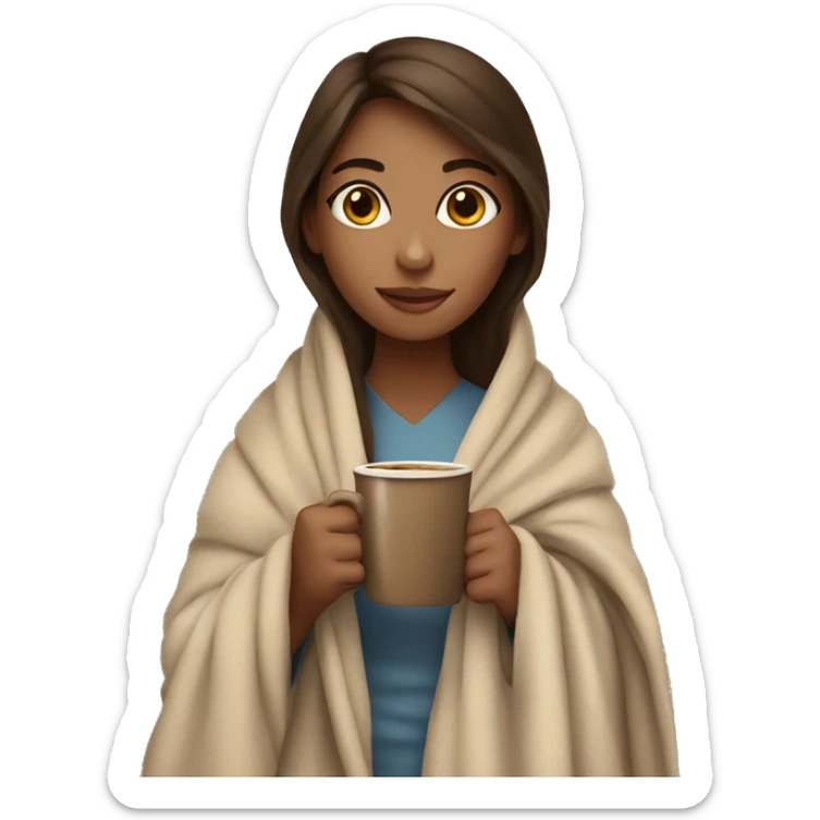 girl in blanket holding coffee w brown hair  sticker