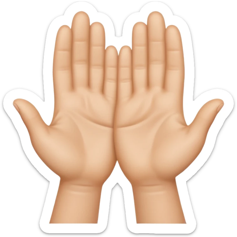 Emoji icon of open hands facing up, soft realistic skin texture, smooth shading, minimal details, centered composition sticker
