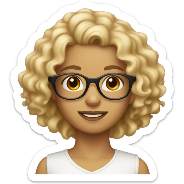 Blond girl curly hair and glasses with a jack Russel dog sticker