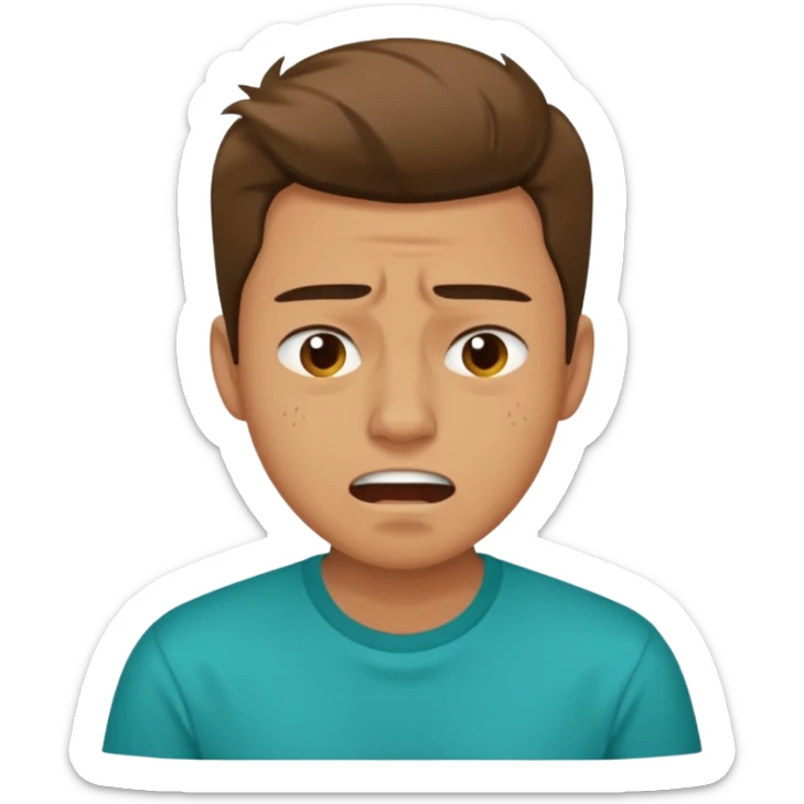 25 year old man in teal shirt that looks like he is in pain sticker