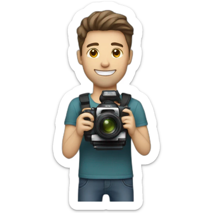 Male Photographer shaved Caucasian wavy hair brunette holding camera sticker