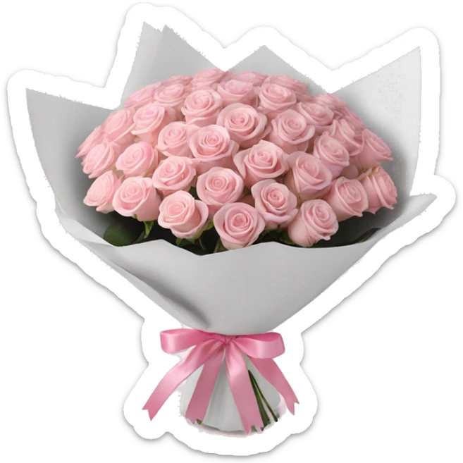 100 light pink bouquet of roses wrapped in white wrapping paper with pink bow sticker