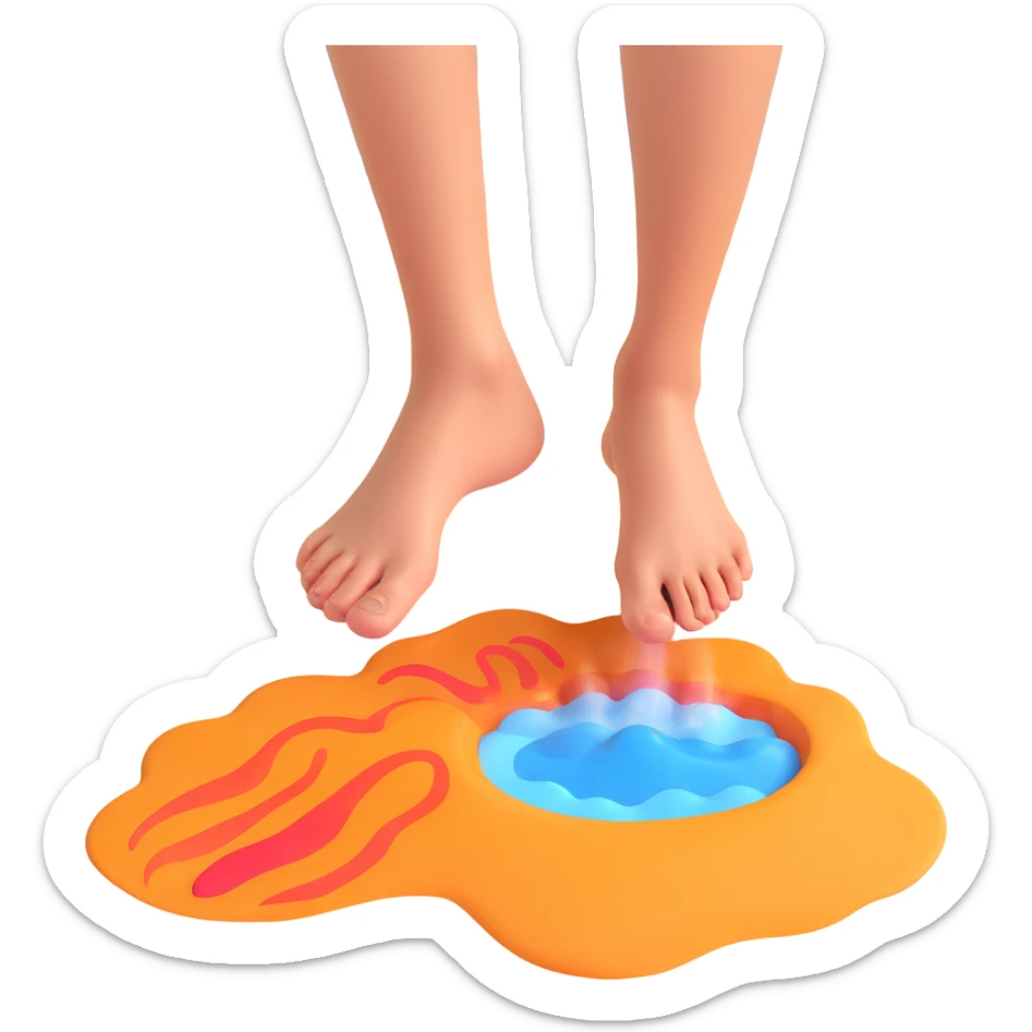bare foot on scorching hot beach sand with pain indicators and steam heat waves sticker