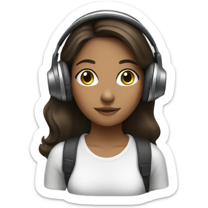 brunette girl listening to music with headphones on sticker