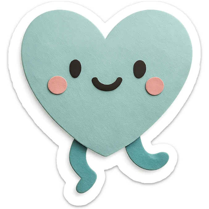 adorable pastel teal heart, happy jumping pose, no arms or legs, full body, kawaii paper craft style sticker