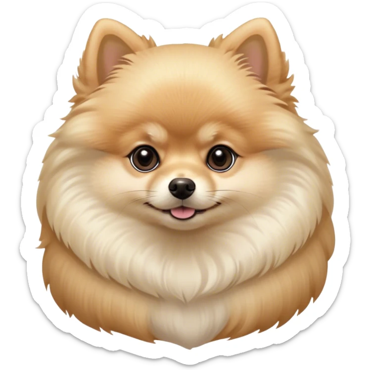 Cinematic Noble Cream Pomeranian Portrait Emoji, Poised and regal, with a compact, fluffy build and a pristine, well-groomed cream Fur, deep-set soulful dark eyes, Simplified yet sharp and sophisticated features, highly detailed, glowing with a soft, dignified glow, high shine, intelligent and spirited, stylized with an air of elegance, focused and attentive, soft glowing outline, capturing the essence of a watchful and confident companion, so majestic it feels as though it could prance out of the screen with effortless authority! sticker