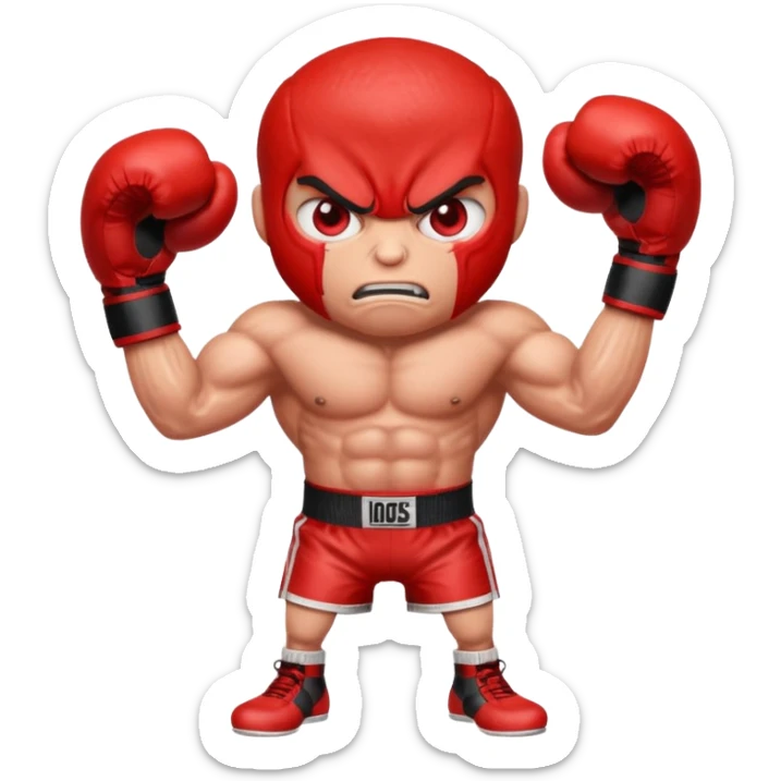 Gota de sangre con cara de enfado y unos guantes de boxeo, que tenga brazos y piernas musculados sticker