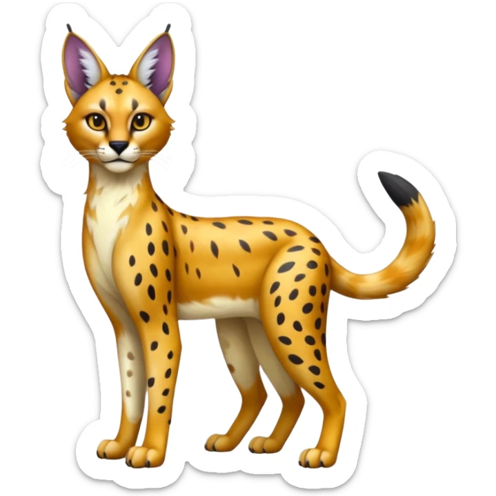 Colorful shiny Caracal-Cheetah-Serval-Trico-Sergal-Vernid-fusion-hybrid-animal-creature, dull body sticker
