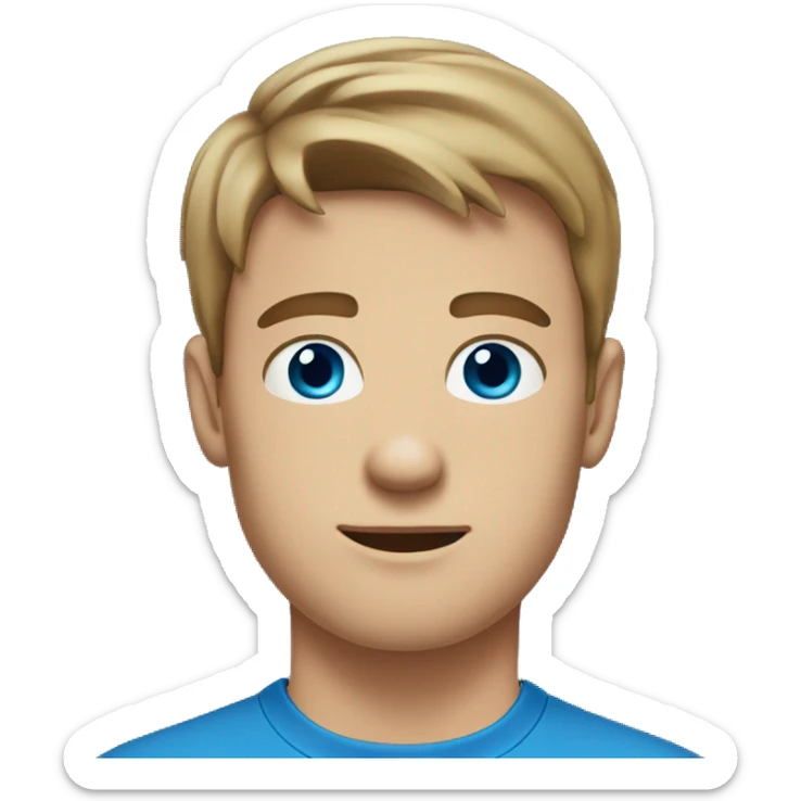 A 23 year old, white man, with short brown hair,   with blue eyes wearing a t-shirt. sticker