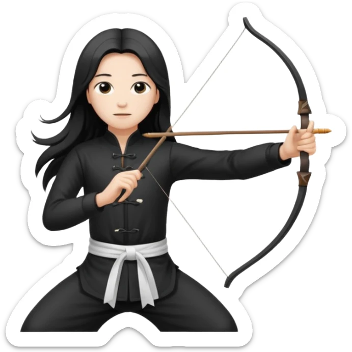 pratiquant de qi gong aux cheveux longs, habits noirs ou blancs, qui tire l'arc vers la gauche sticker