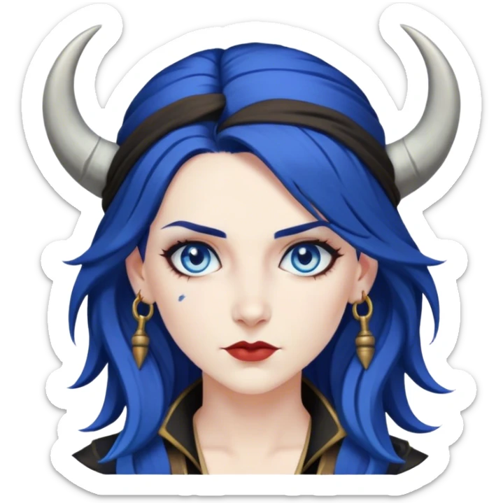 female pirate dark blue hair horns pale white skin blue eyes sticker