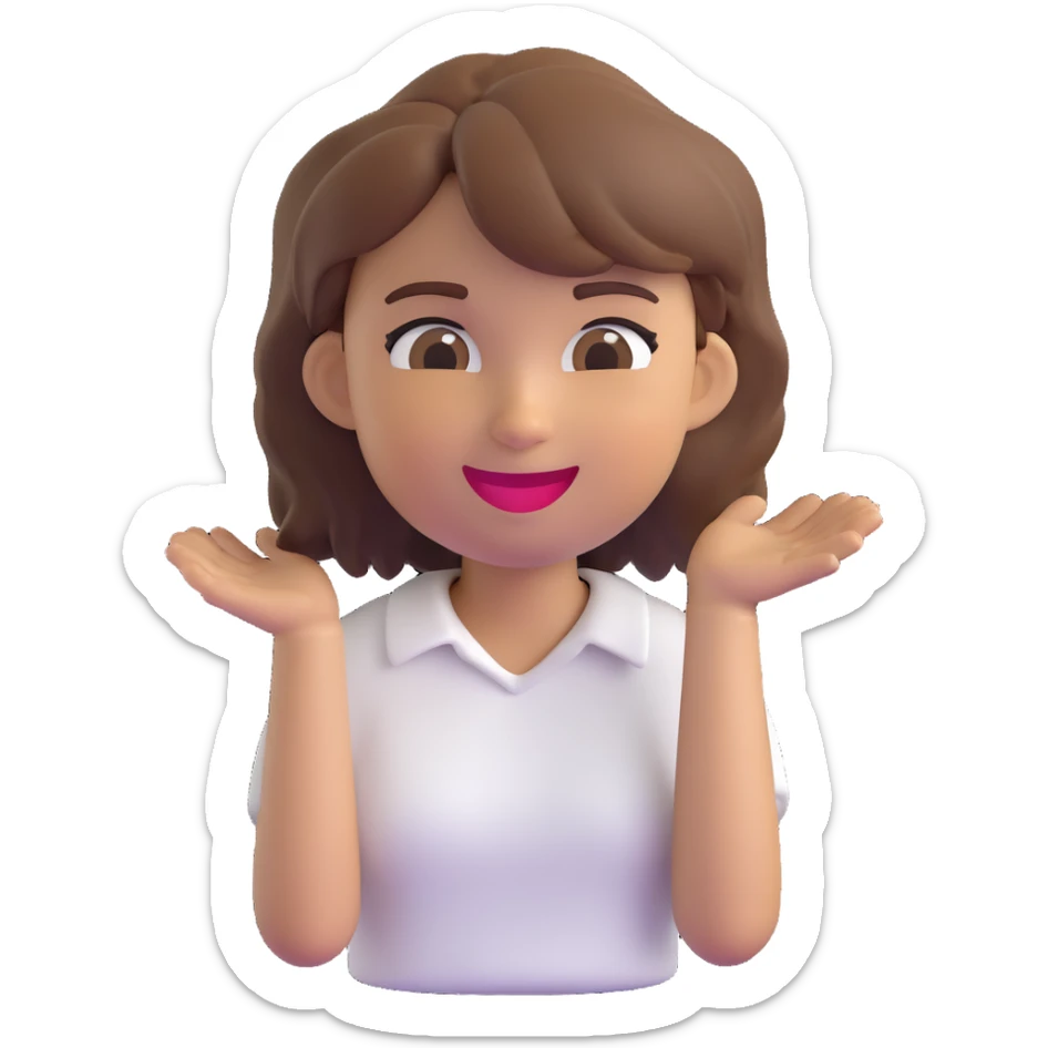 3D emoji style character with short tousled brown hair, winking, light skin, white shirt sticker