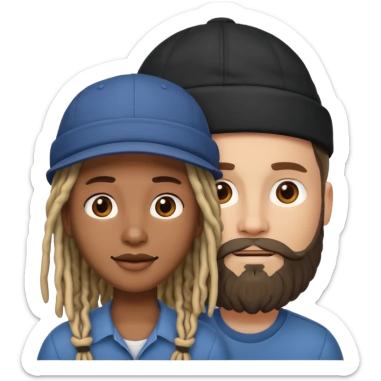 Couple emoji -WHITE with man with beardwith cap on and BLACK FEMALEwith mid length locs sticker