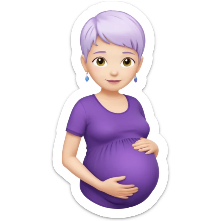pregnant older women with purple shirt, white pixie hair, head neck and abdomen only sticker