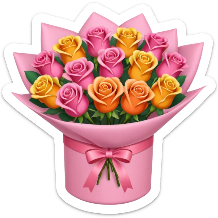 pink Bouquet of red orange pink yellow roses in package sticker