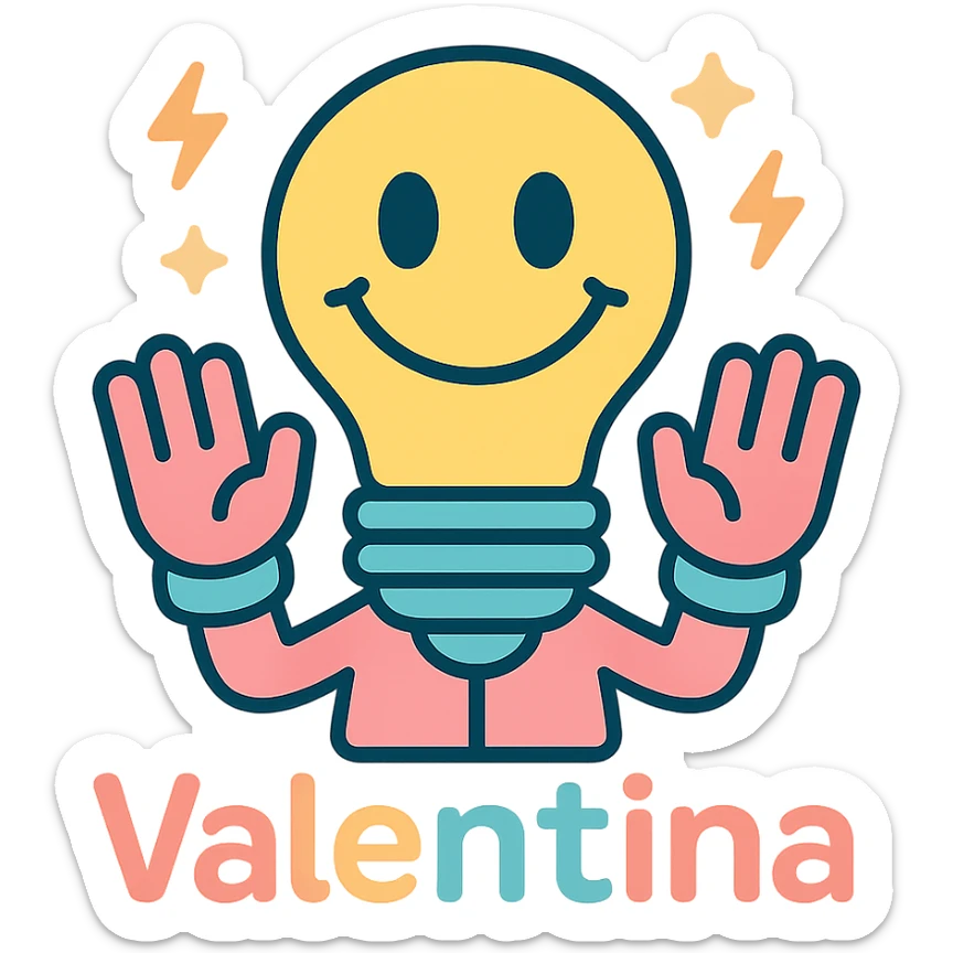 Add electric sparkles and the name 'Valentina' in a colorful style with a transparent background. sticker