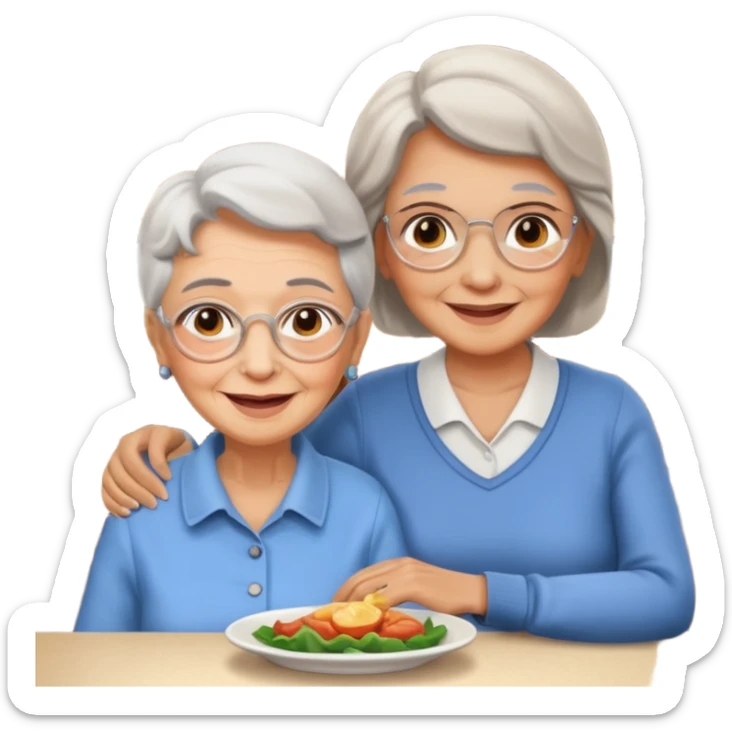 conversación dentro de un restaurant  dos personas y una de las persoans sea una abuela sticker