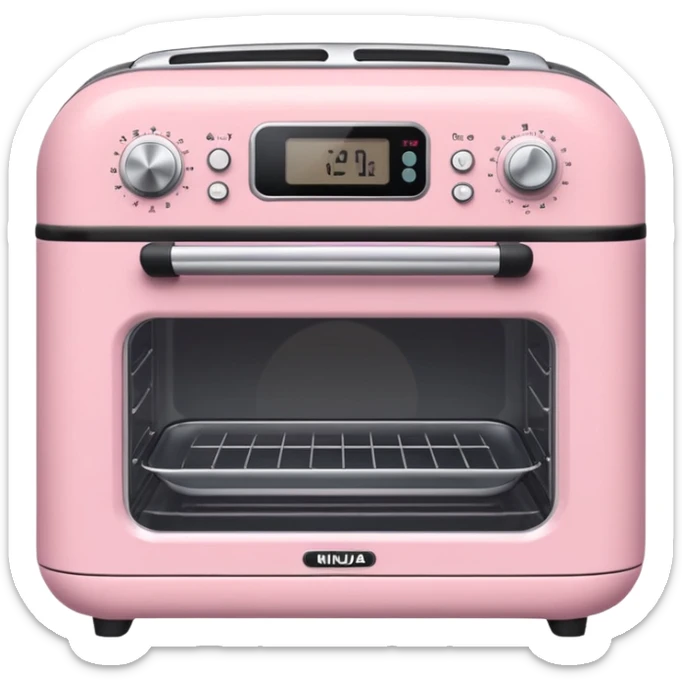 Cute emoji-style Ninja Combi countertop oven, pastel pink appliance, rounded edges, soft highlights, simple shadows, modern kitchen gadget aesthetic, kawaii but realistic, centered, white background sticker