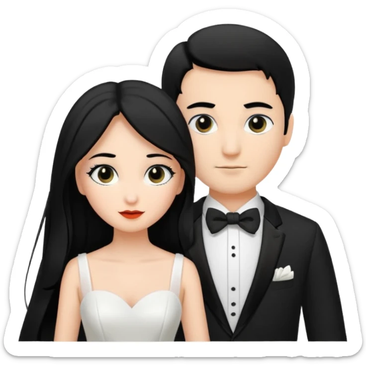 Bride with black hair black eyes as groom with black hair black eyes sticker
