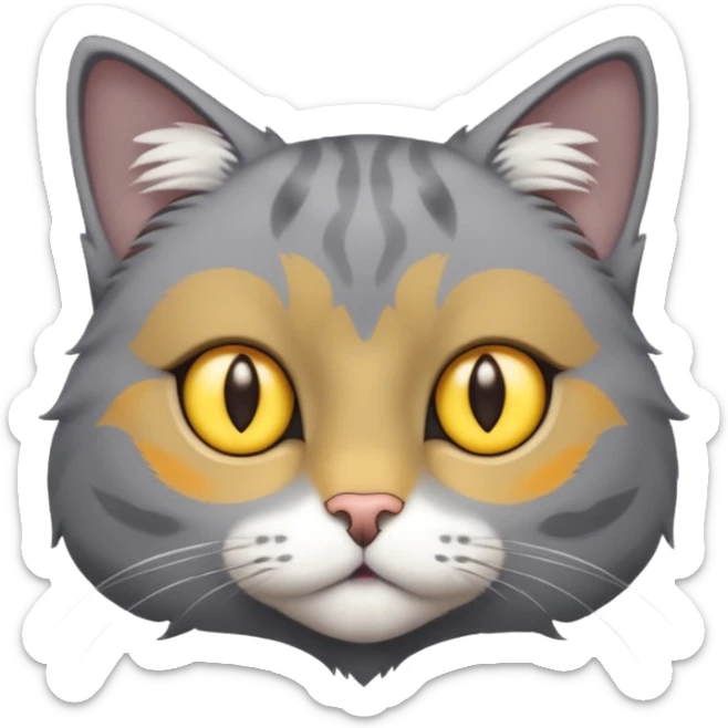 A gray cat with yellow eyes named max he is very cute and has a white spot on his neck sticker