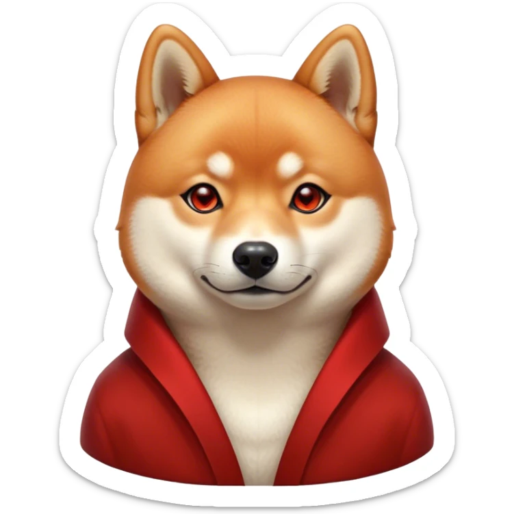 Cinematic Noble Shiba Inu Portrait Emoji, Poised and regal, with a compact, agile build and a well-groomed coat of vibrant red with a creamy underbelly, deep-set soulful brown eyes, Simplified yet sharp and sophisticated features, highly detailed, glowing with a soft, dignified glow, high shine, intelligent and spirited, stylized with an air of elegance, focused and attentive, soft glowing outline, capturing the essence of a watchful and confident companion, so majestic it feels as though it could prance out of the screen with effortless authority! sticker