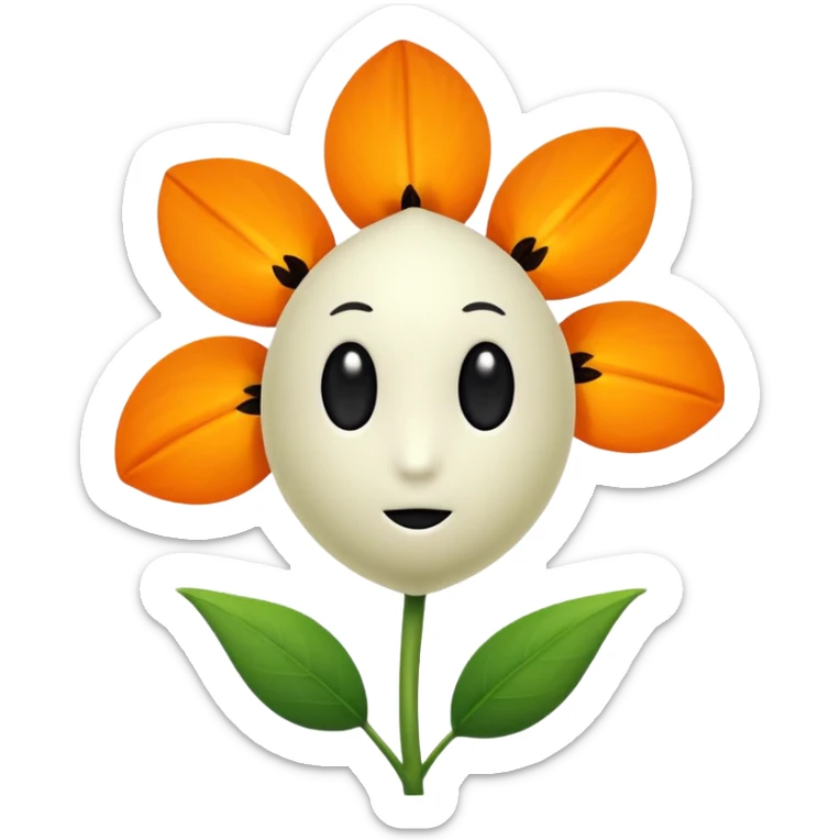 Green stem, white bud with black cartoony face: ;p. And six heart shaped yellowish orange petals sticker