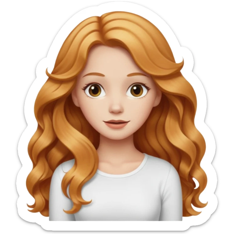 white girl with strawberry blonde supernlong wavy hair, white top  sticker