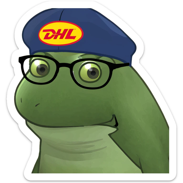 a weird, ugly but funny character with the phrase 'as one', for a nerd club, inspired by DHL Express branding sticker