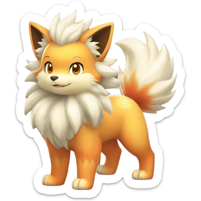Colorful Shiny Kawaii Cute Arcanine—Vulpix-Ninetails-Flareon-Fakémon-Pokémon full body sticker