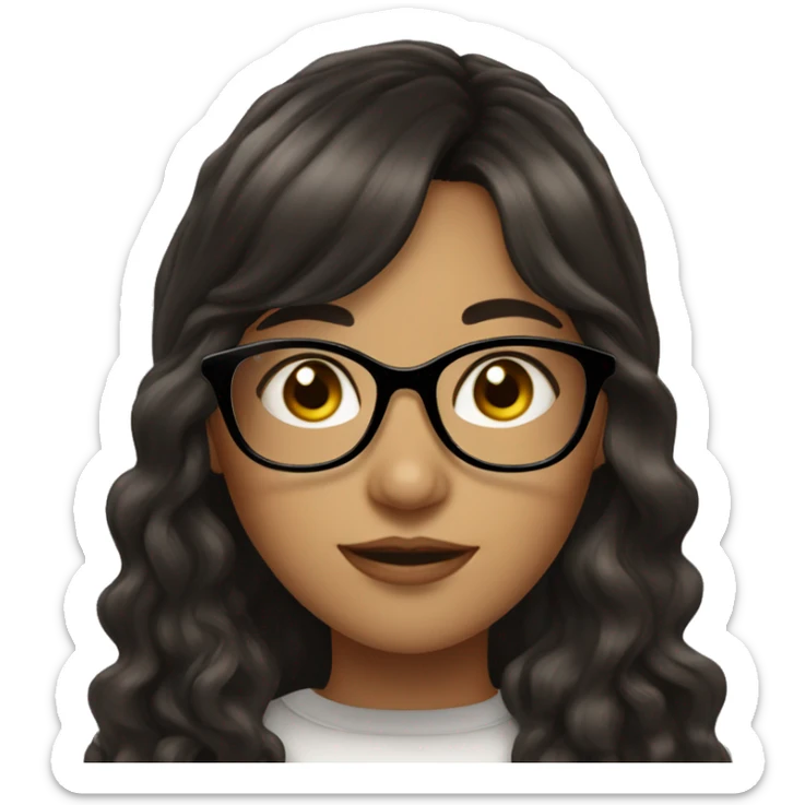 girl with dark brown wavy long hair and bangs himecut with glasses and be long lashes  sticker