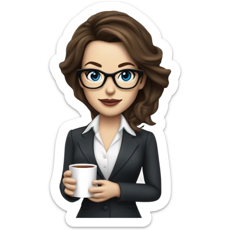 Realistic Kate Beckinsale blue eyes wearing glasses in a business dress drinking a cup of tea  sticker
