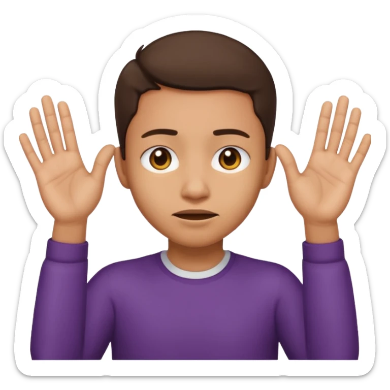 Nervous emoji + hands up emoji. Remove flow effects at the very top the of the hands palm forward so the head can be between the hands. Lightskin emoji sticker