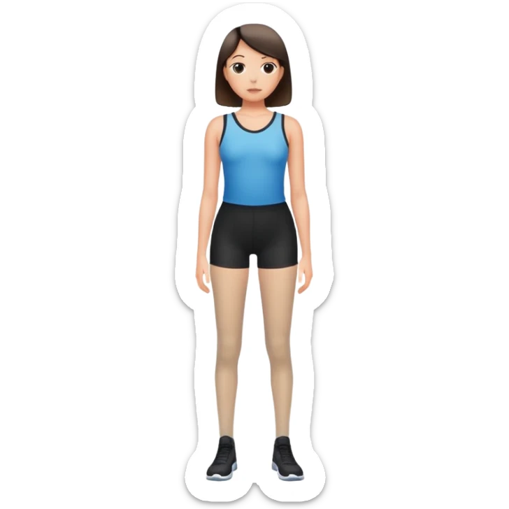 person standing with legs apart, wearing three-point shorts and black pantyhose sticker