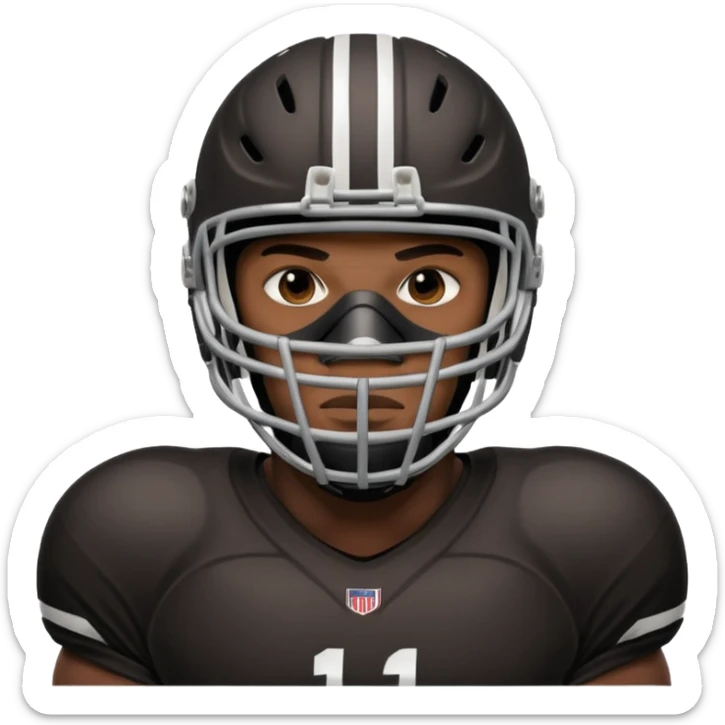 American black football player without a Helmet  and have  a goalkeeper mask which have small holes sticker