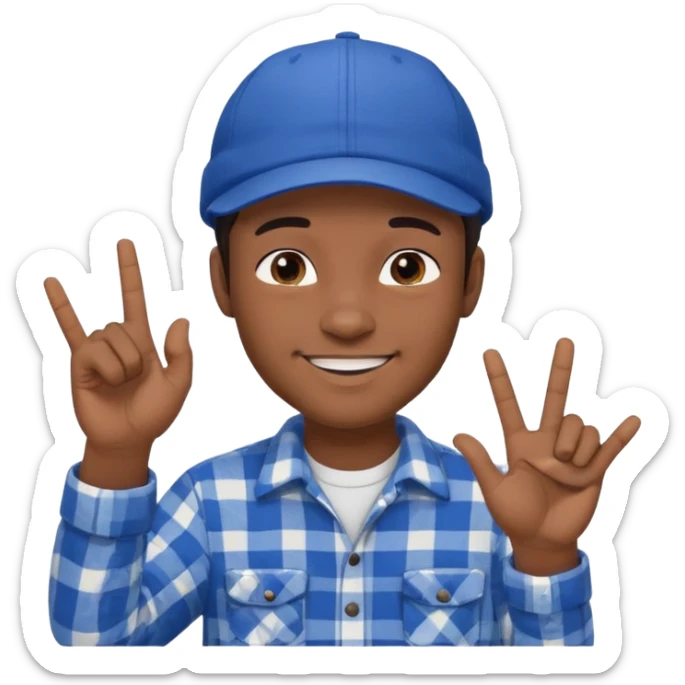 Emoji of a young man with dark hair, wearing a blue cap and a white flannel shirt, the young man is making a "like" gesture with his right hand sticker