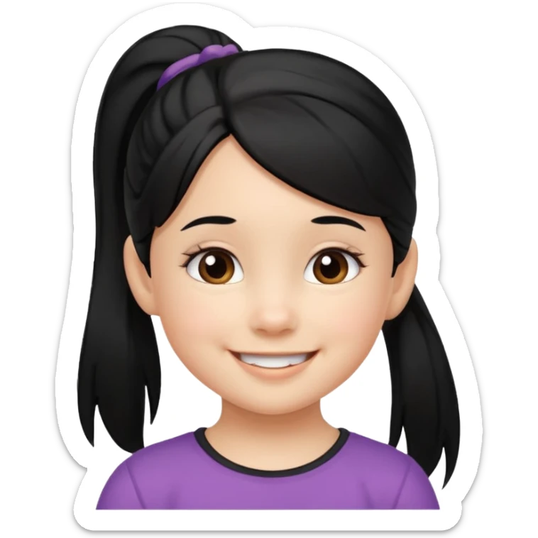 una chica pequeña con una cola de caballo el pello color negro  3 años sticker