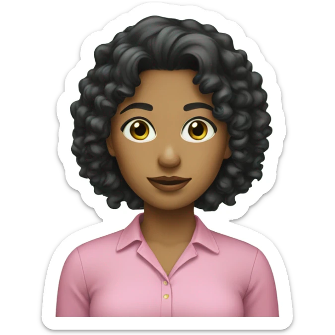 Female young lady with long black curly hair in pink and green shirt sticker