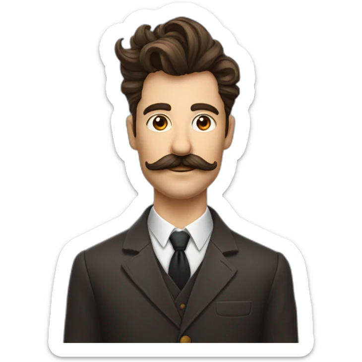 homme moustache carré juste en dessous du nez, et coiffure de côté brun foncé, juste la tête, et les cheveux court et pas bouclé sticker