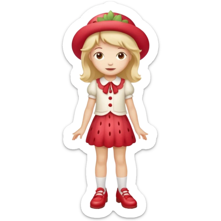 pretty and cute realistic strawberry shortcake full body with red shoes standing sticker